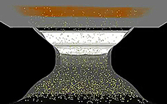 A simulation of deposition through a shadow mask in OLED device manufacturing (DSMC simulation (CUDA), metariver technology, www.metariver.kr)